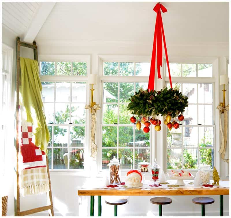 fresh garland around light fixtures plus diy christmas decoration ideas