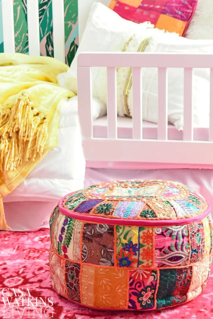 A Few Moroccan Poufs in a Boho Bedroom