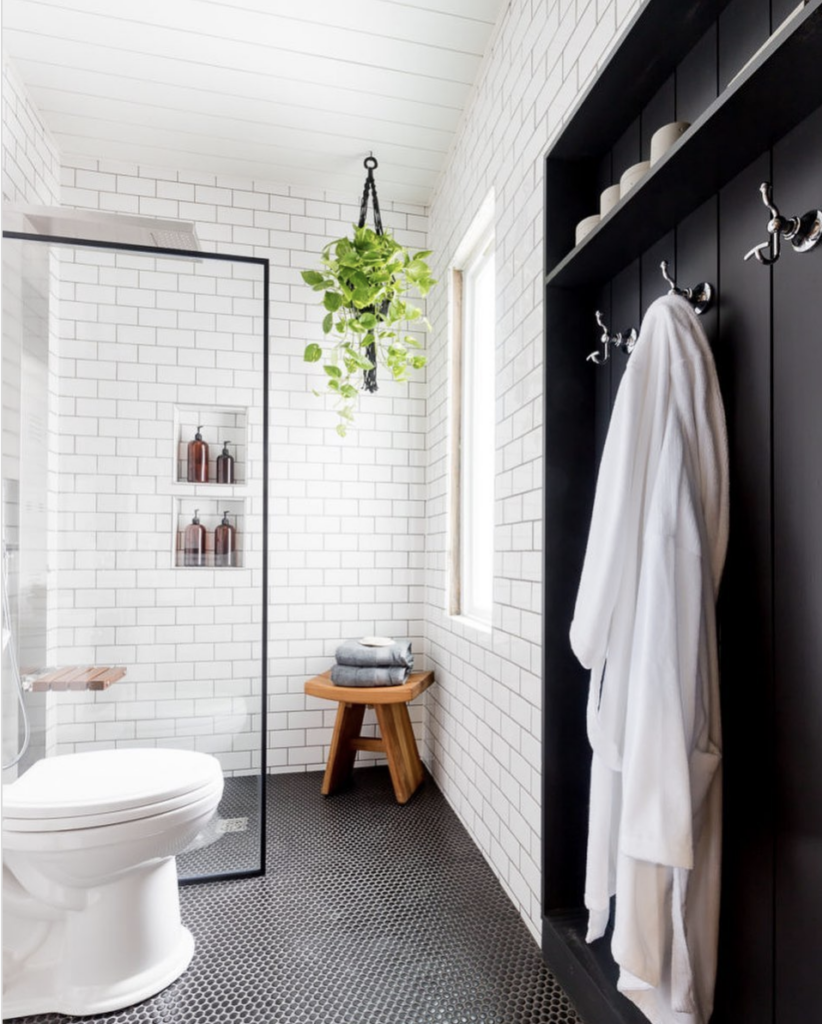 Penny Tile Shower With Glass Divider