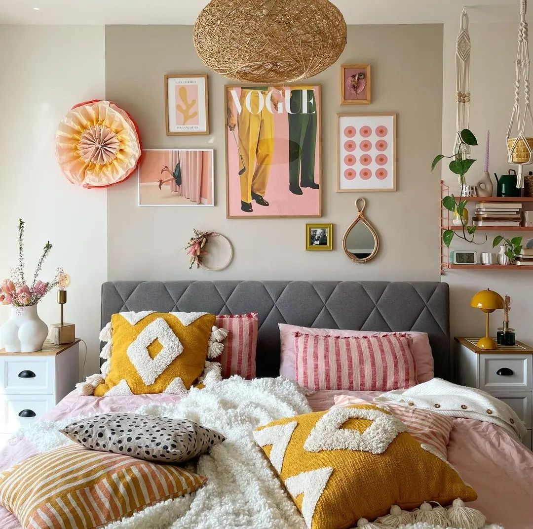 Artwork Wall Behind Bed 