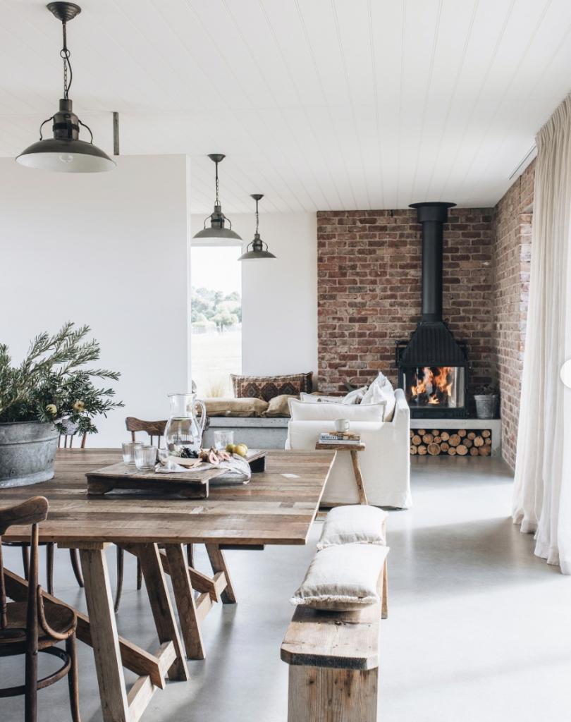 Asymmetrical Brick Fireplace Wall