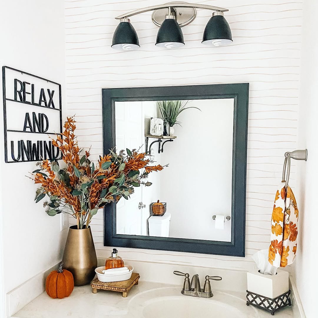 Bathroom Mirror with Autumn Foliage