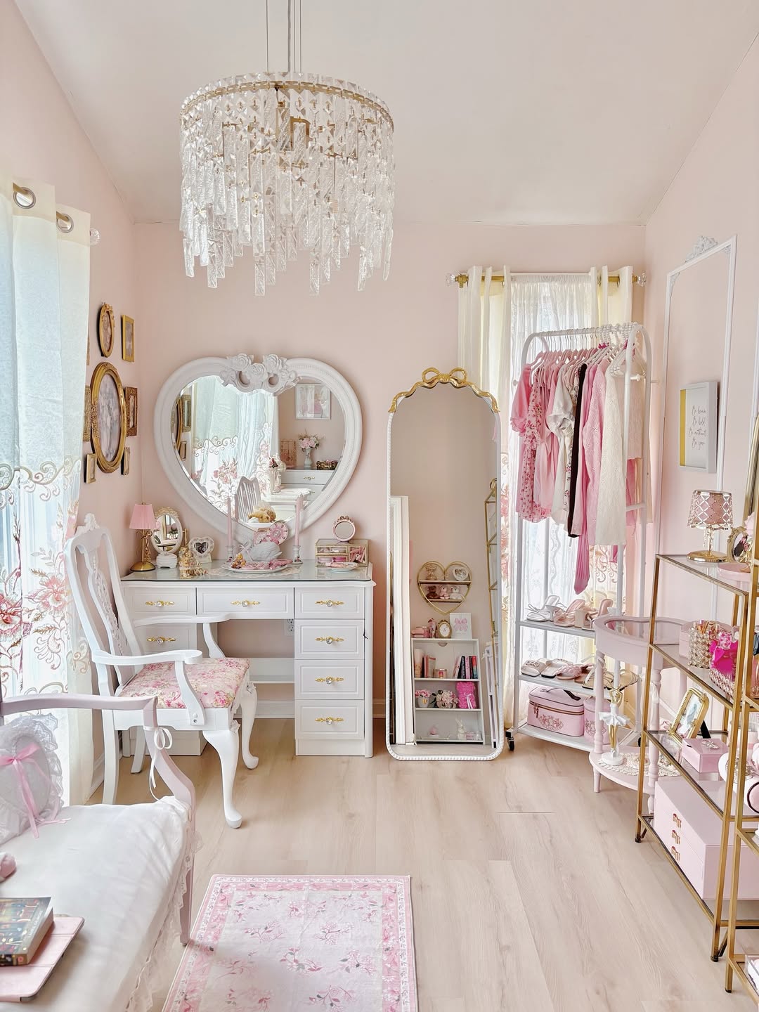 Beauty Room with Drapes and Gold Heart Mirror
