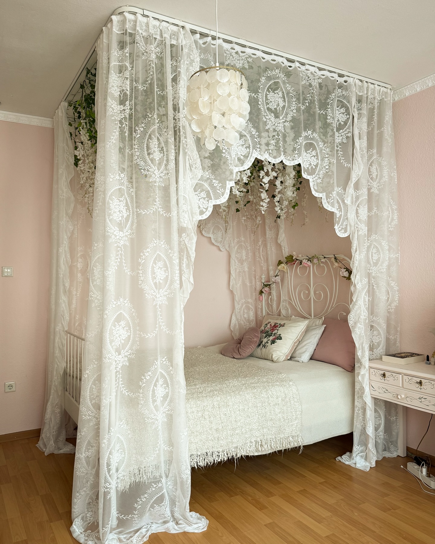 Bed with a DIY canopy
