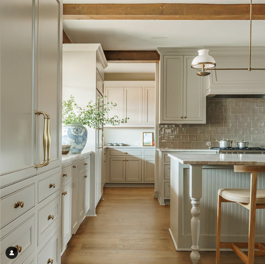 Beige Cabinets with Wood Beams