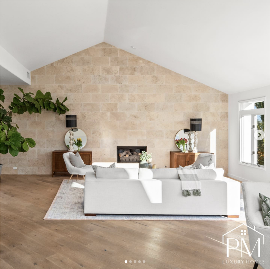 Beige Stone Living Room Wall