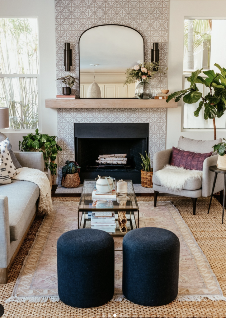Beige Subtle Patterned Fireplace Tile
