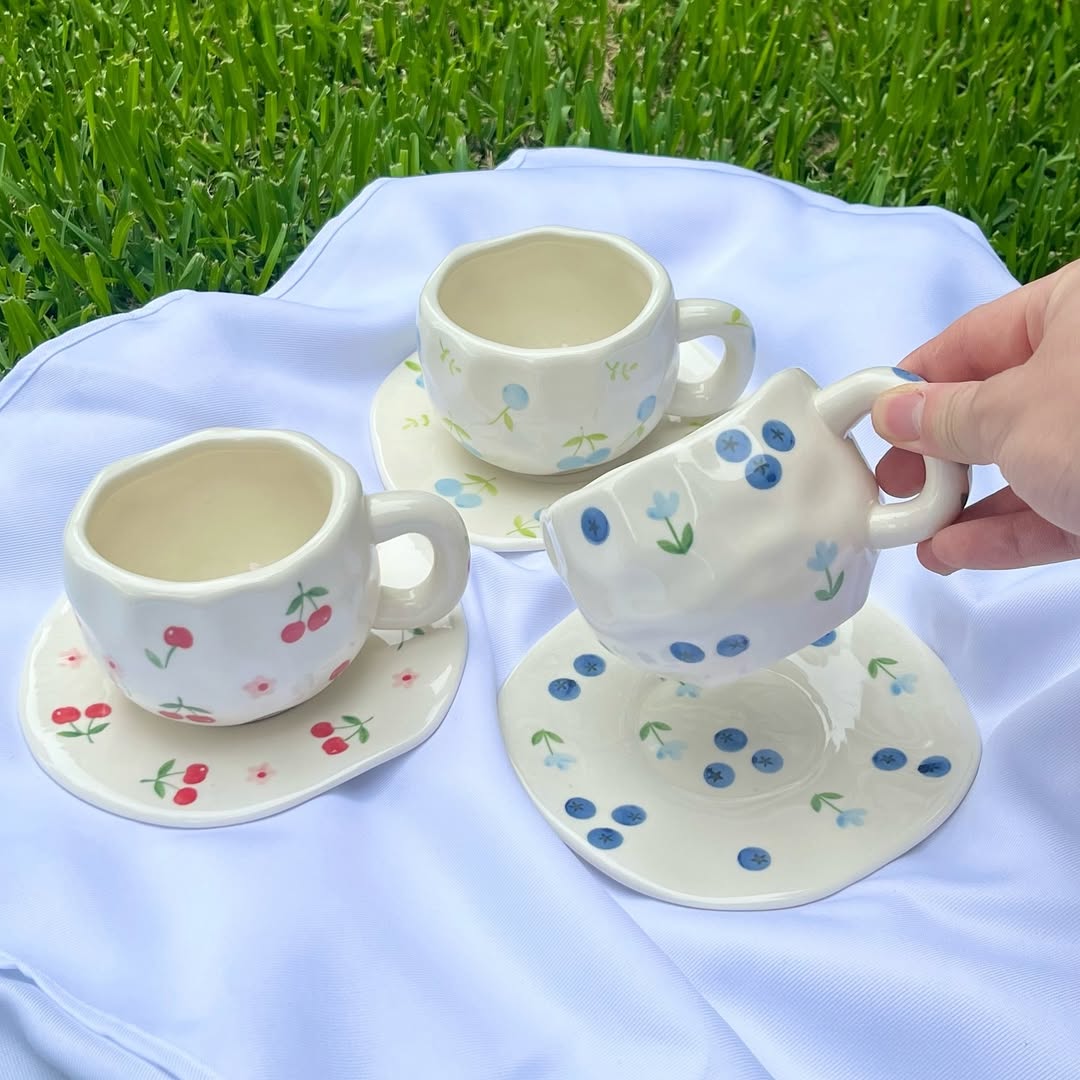 Berry and Blossom Cups and Saucers