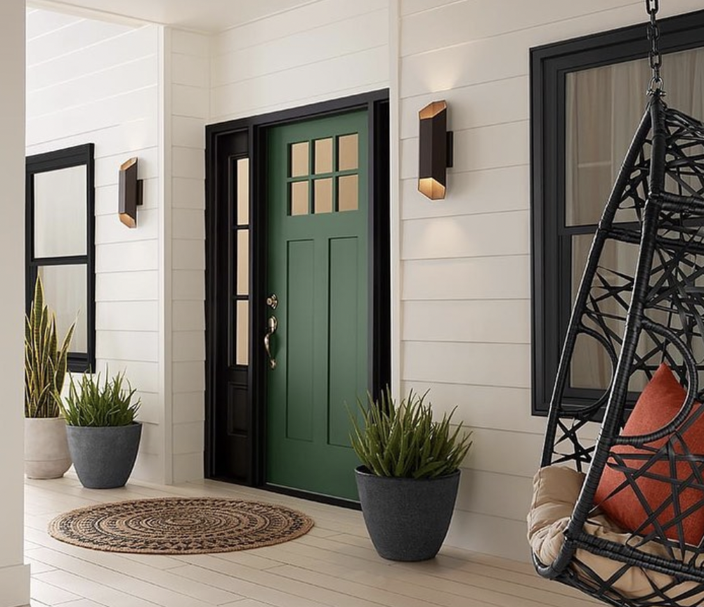 Black Accents on a Dark Green Front Door