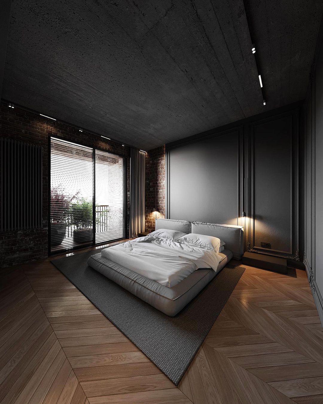 Black and Grey Room with Brick Wall Detail