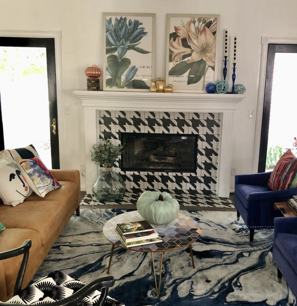 Black and white tile with a bold mosaic pattern