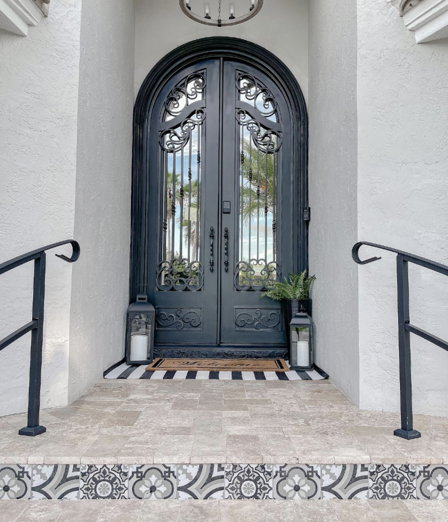 Black Arch Door with Slim Sidelights