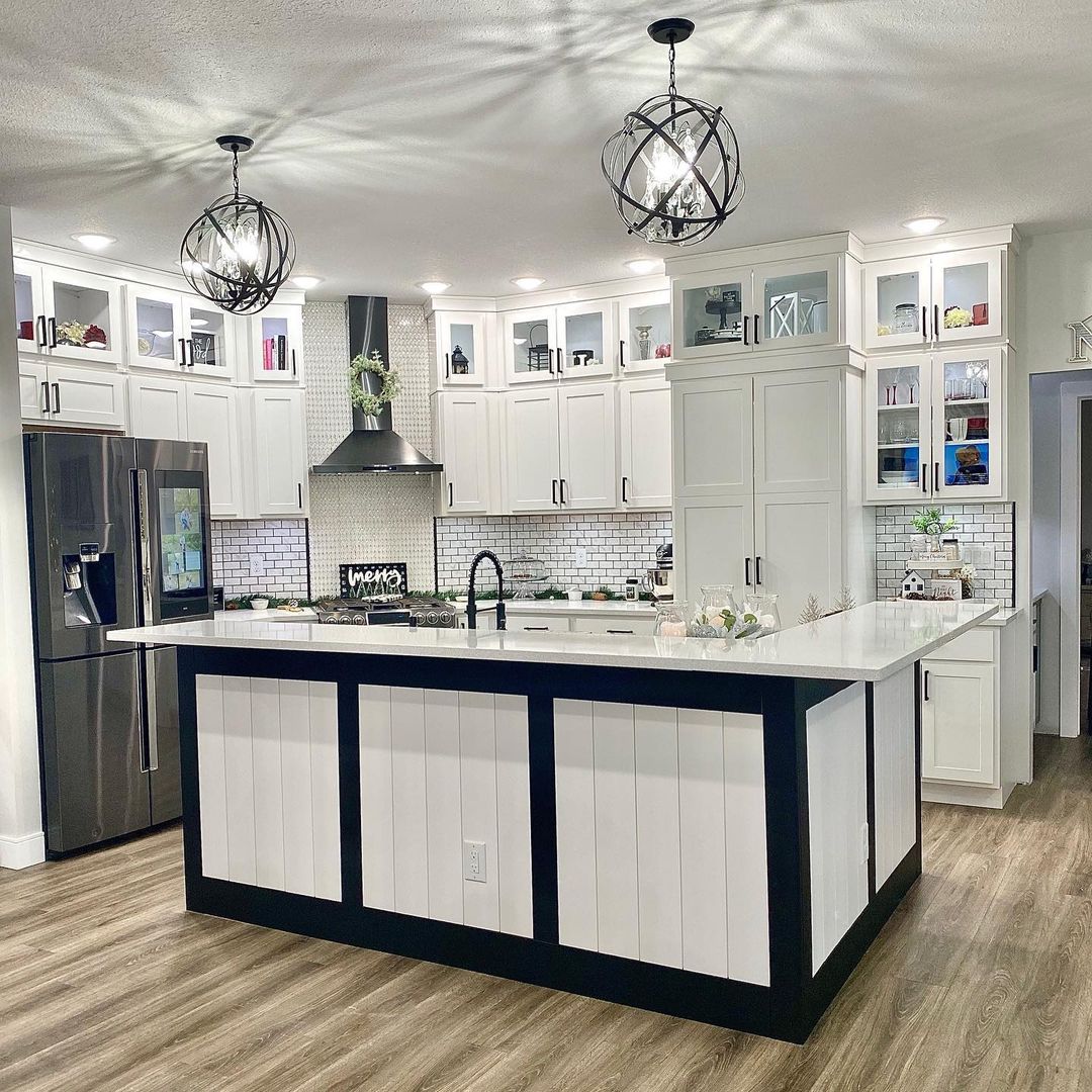 Black Base Shiplap Monochrome Kitchen Island