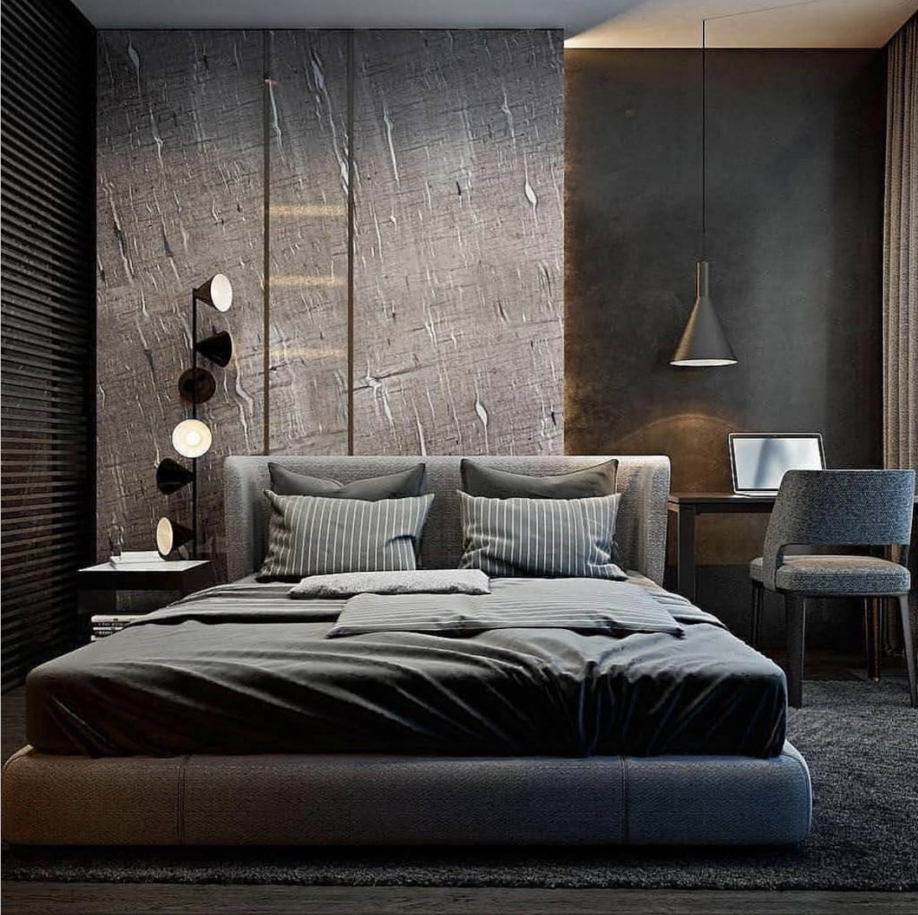 Black Bedroom Stone Wall