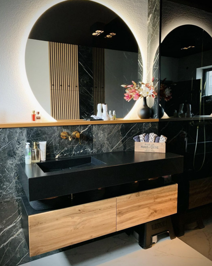 Black Countertop and Floating Vanity