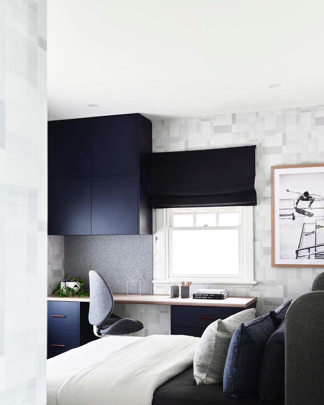 Black Desk with Modern Built-In Construction for a Home Office