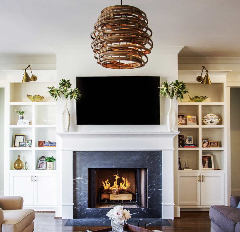 Black Granite and Brass Fireplace Details