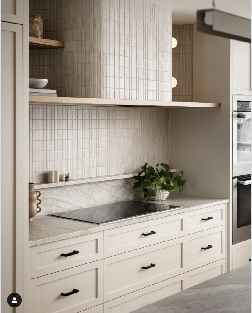 Black Hardware and Tan Kitchen Cabinets