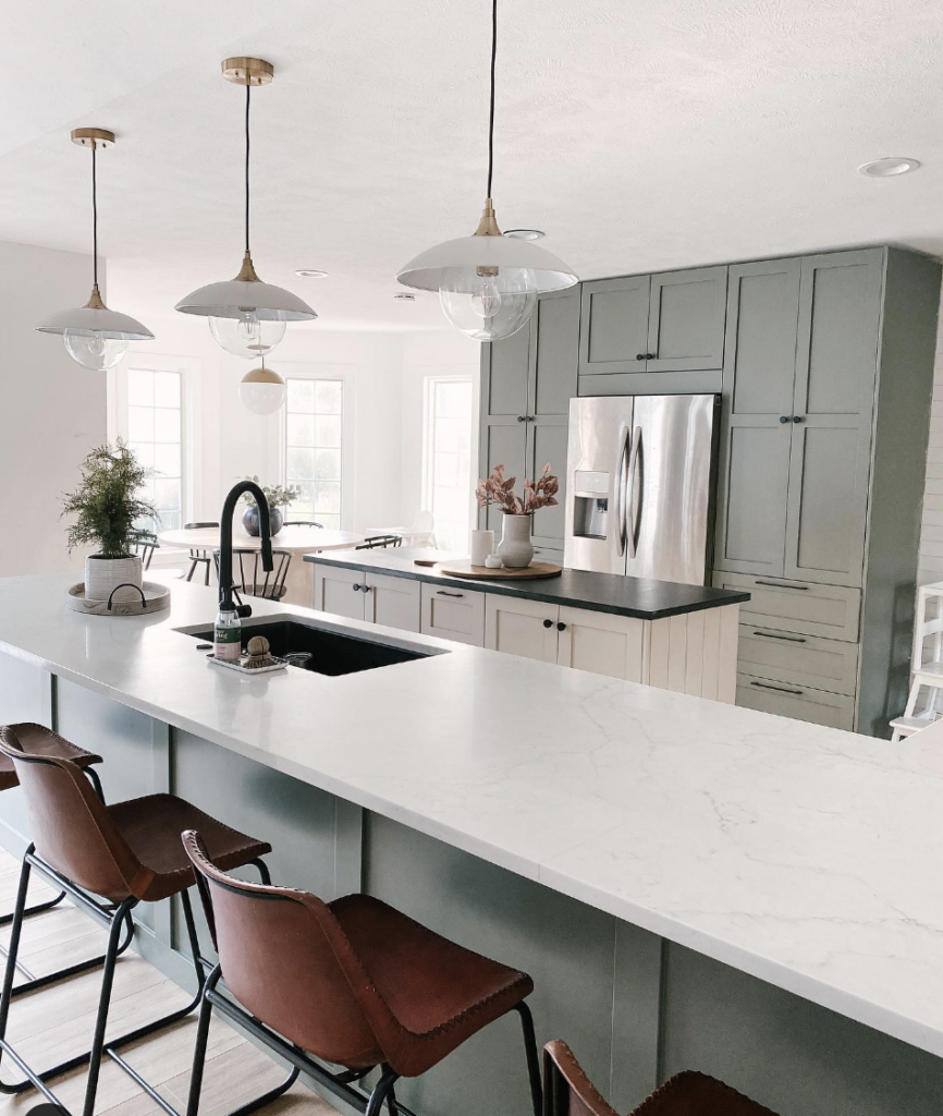 Black Hardware for a Small Sage Green Kitchen