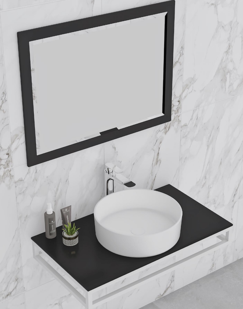 Black Mirror and Granite Countertop