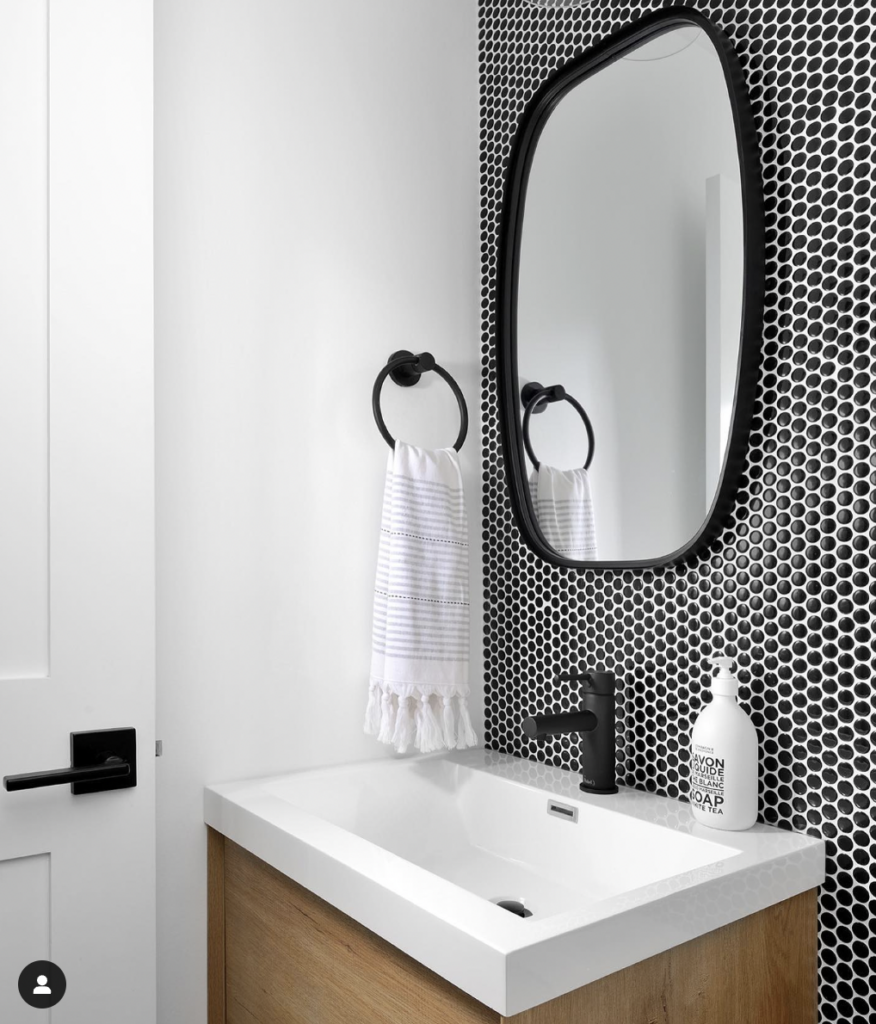 Black Porcelain Mosaic Tile Powder Room