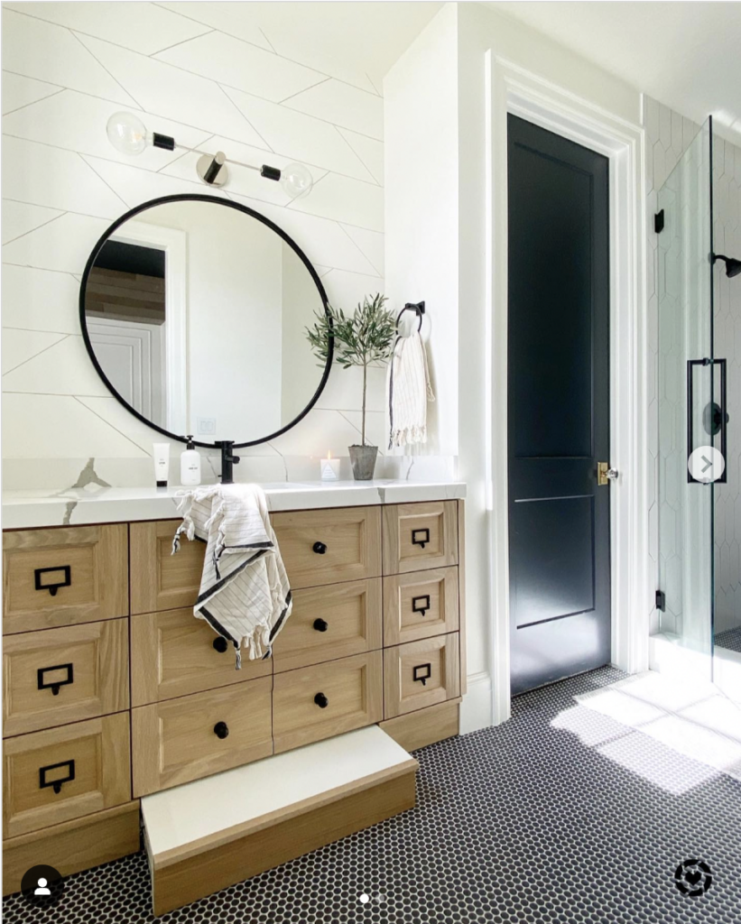 Black Penny Tile Floor Bathroom