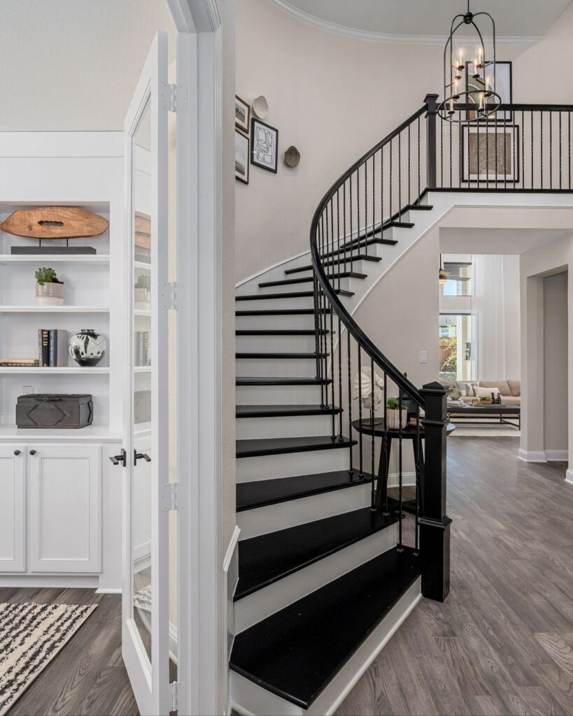 Black-Railed Curved Staircase