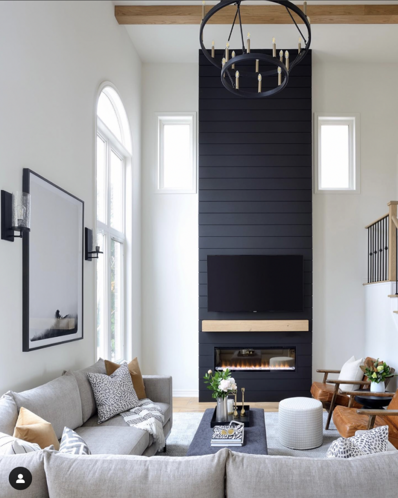 Black Shiplap Fireplace Wall
