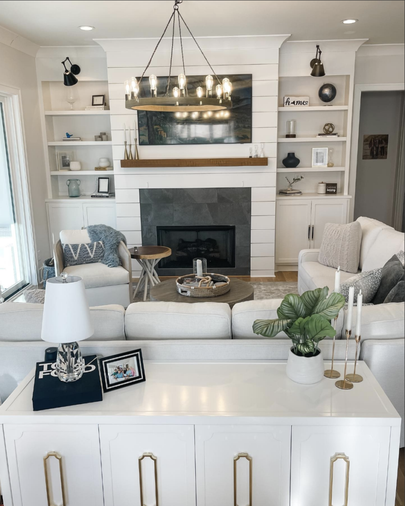Black Tile Surround on a White Fireplace