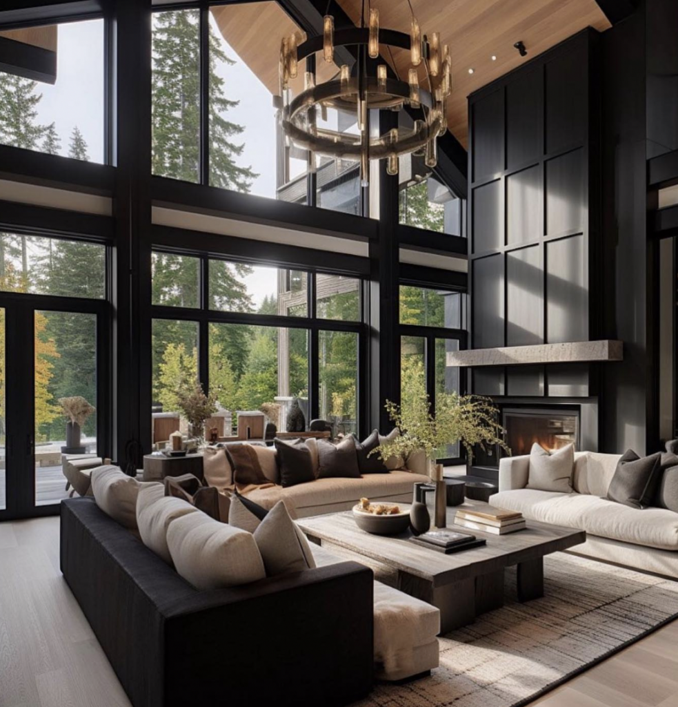 Black Wall with a Classic Fireplace