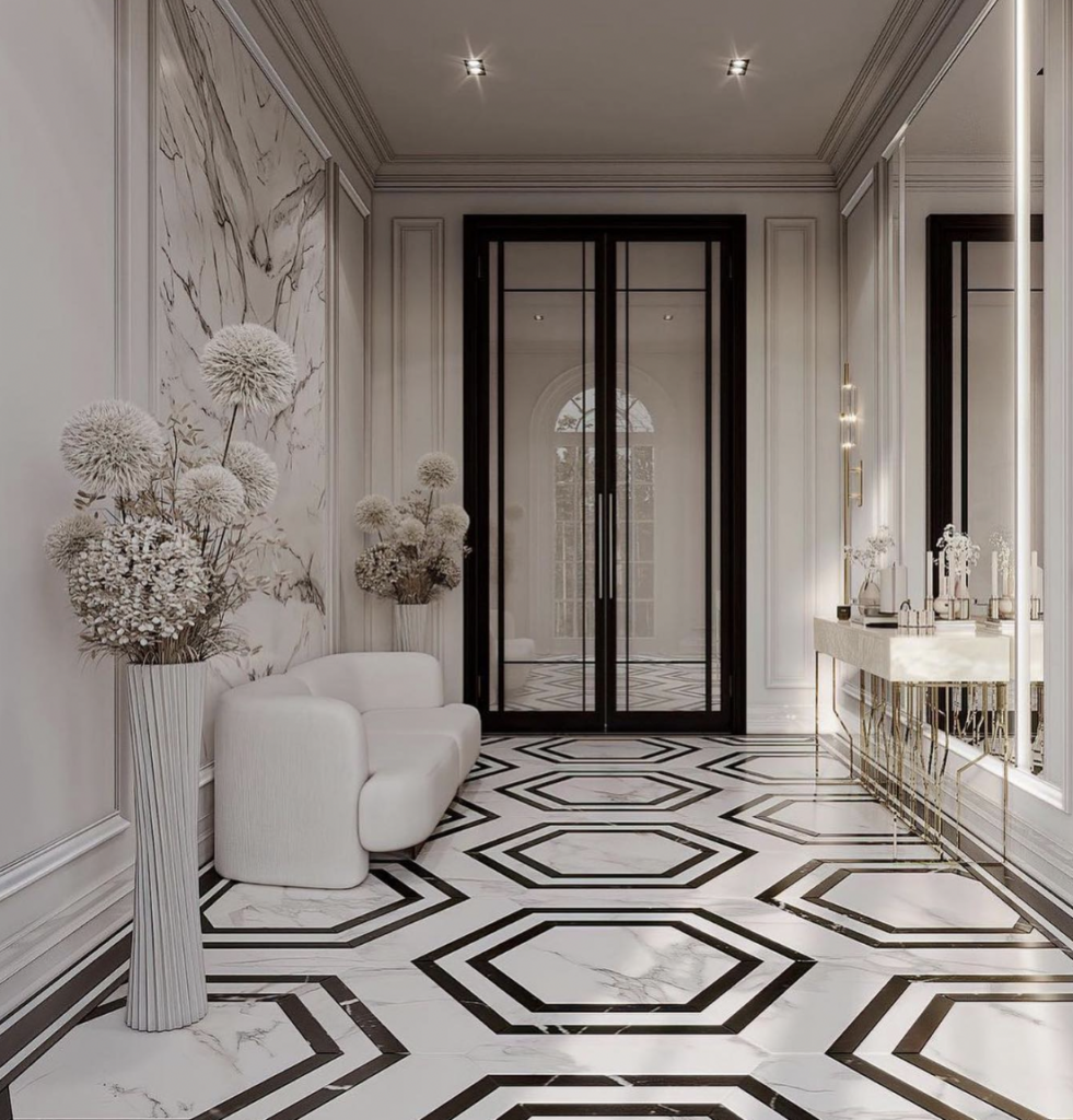 Black White Tile on the Foyer Floor
