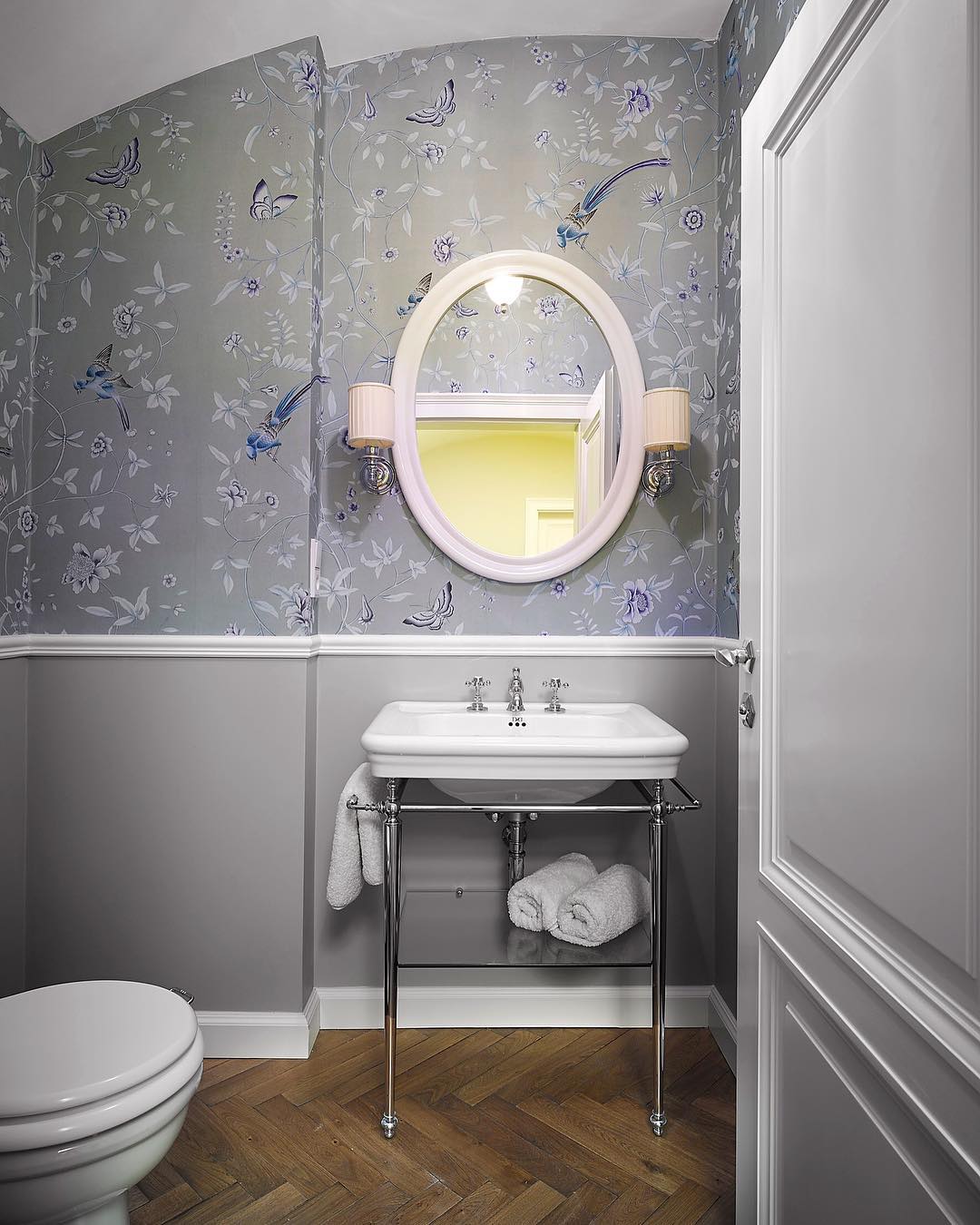 Blue and Gray Floral Bathroom
