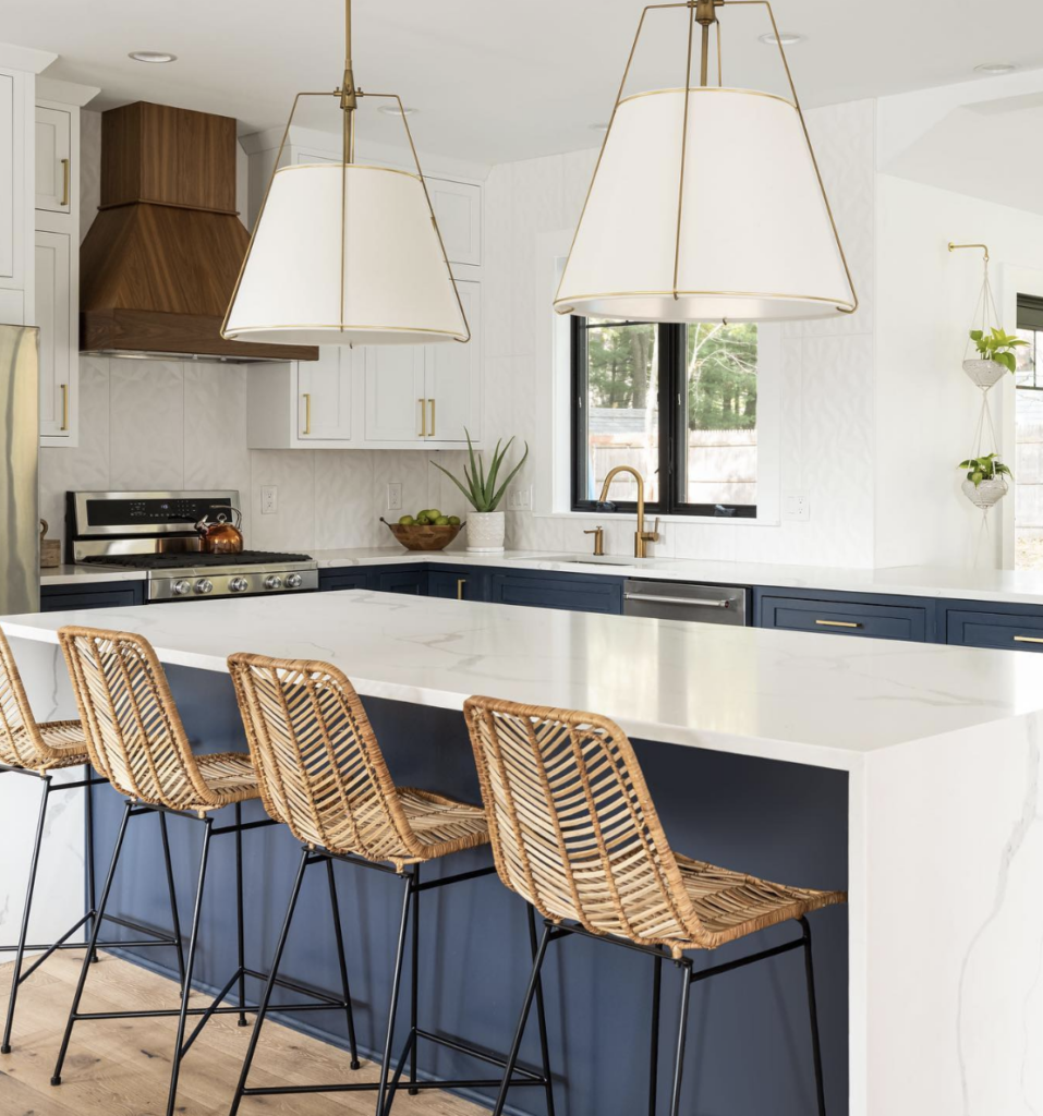 Blue and White Kitchen Island for Serenity and Personal Expression