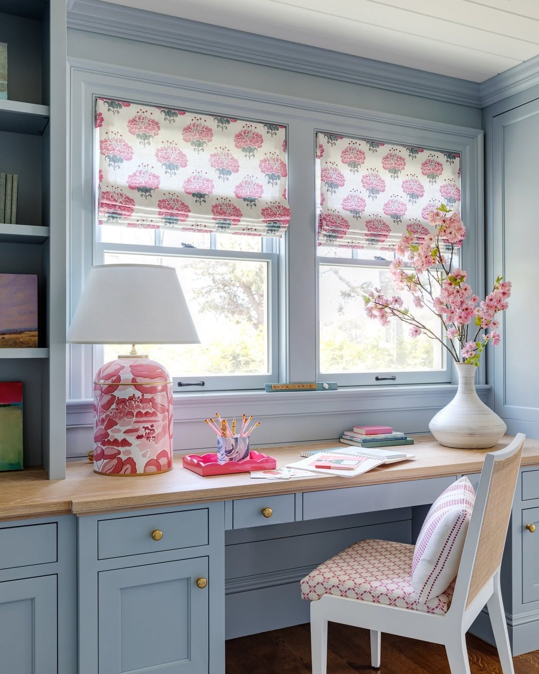 Blue Cabinetry With Pink Personality