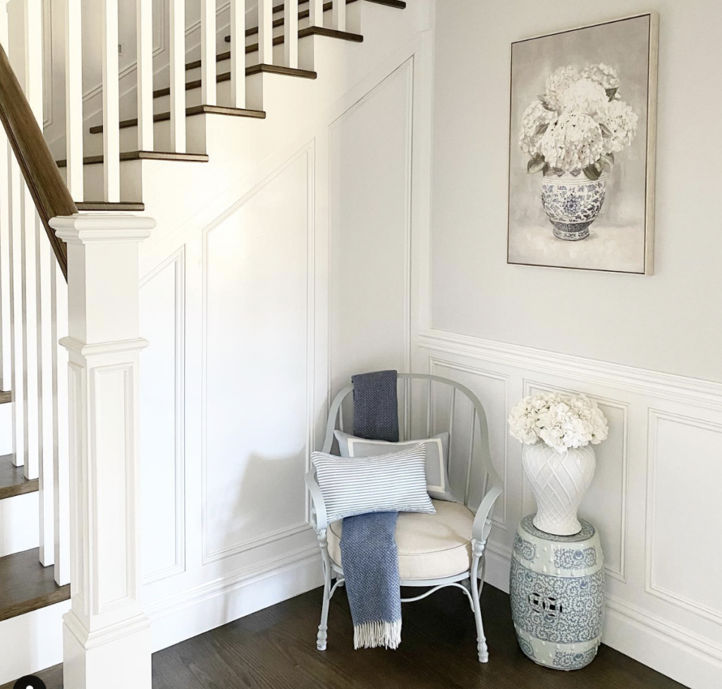 Blue Chair and Stool at Stair Landing
