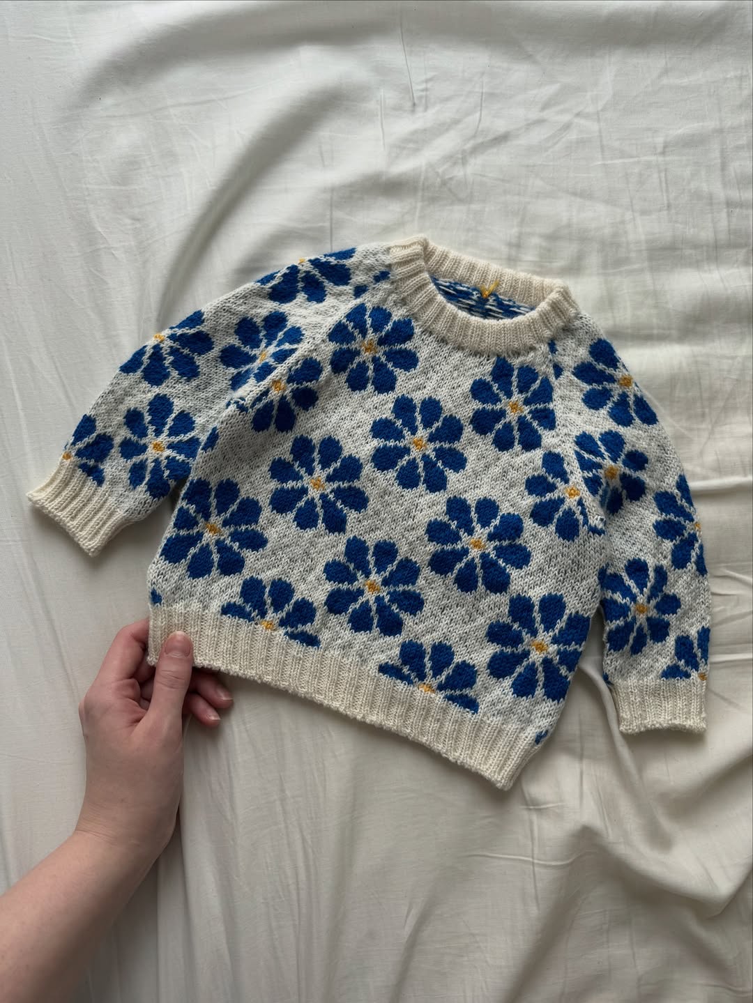 Blue Flower Sweater with Raglan Sleeves
