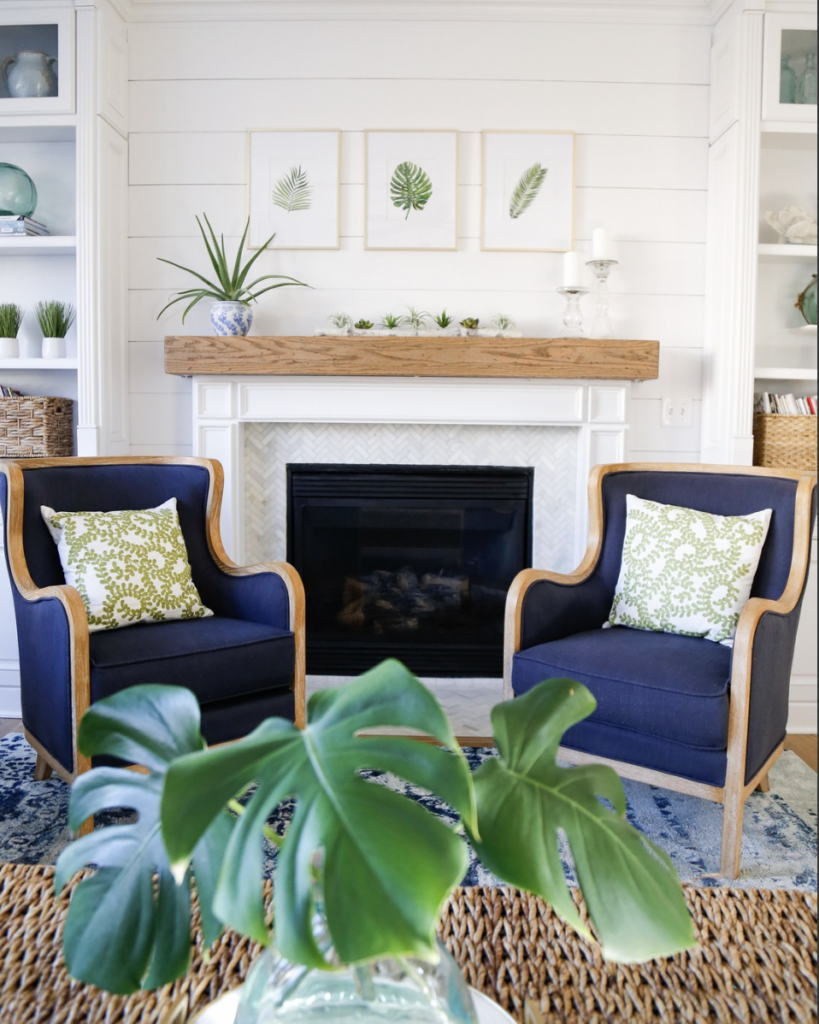 Blue Furniture Against White Shiplap