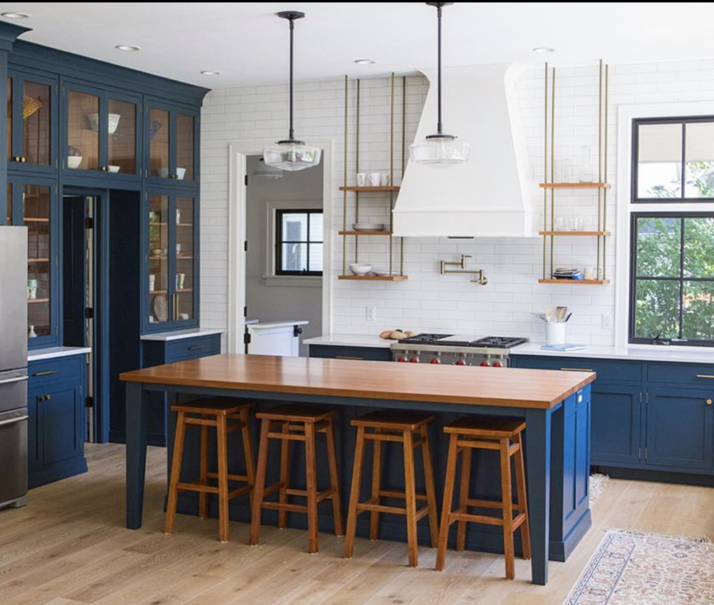 Blue Kitchen Island with Butcher Block Top