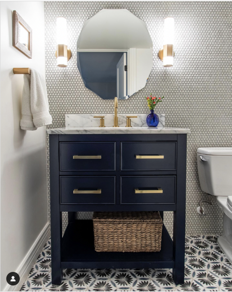 Penny Tile Designs For Blue Vanity
