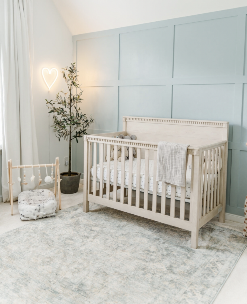 Blue Wall with Board-and-Batten Construction in a Toddler Boy Room