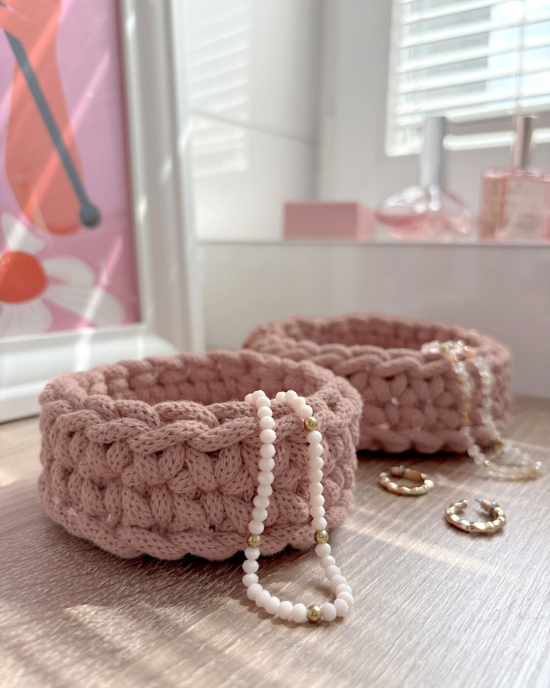 Blush Braided Bedside Baskets