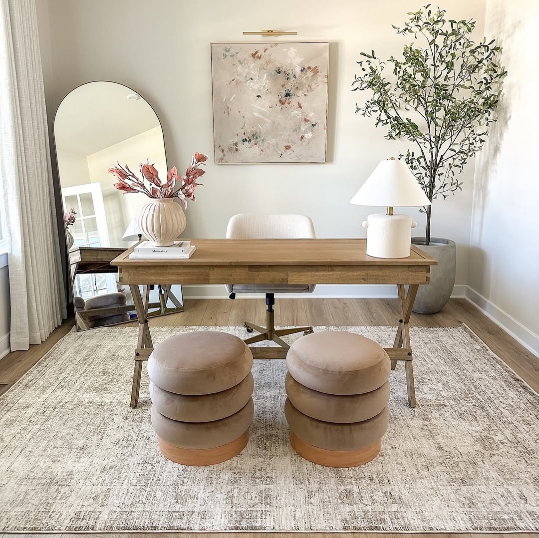 Blush Neutral Office with Natural Textures and Layered Tones