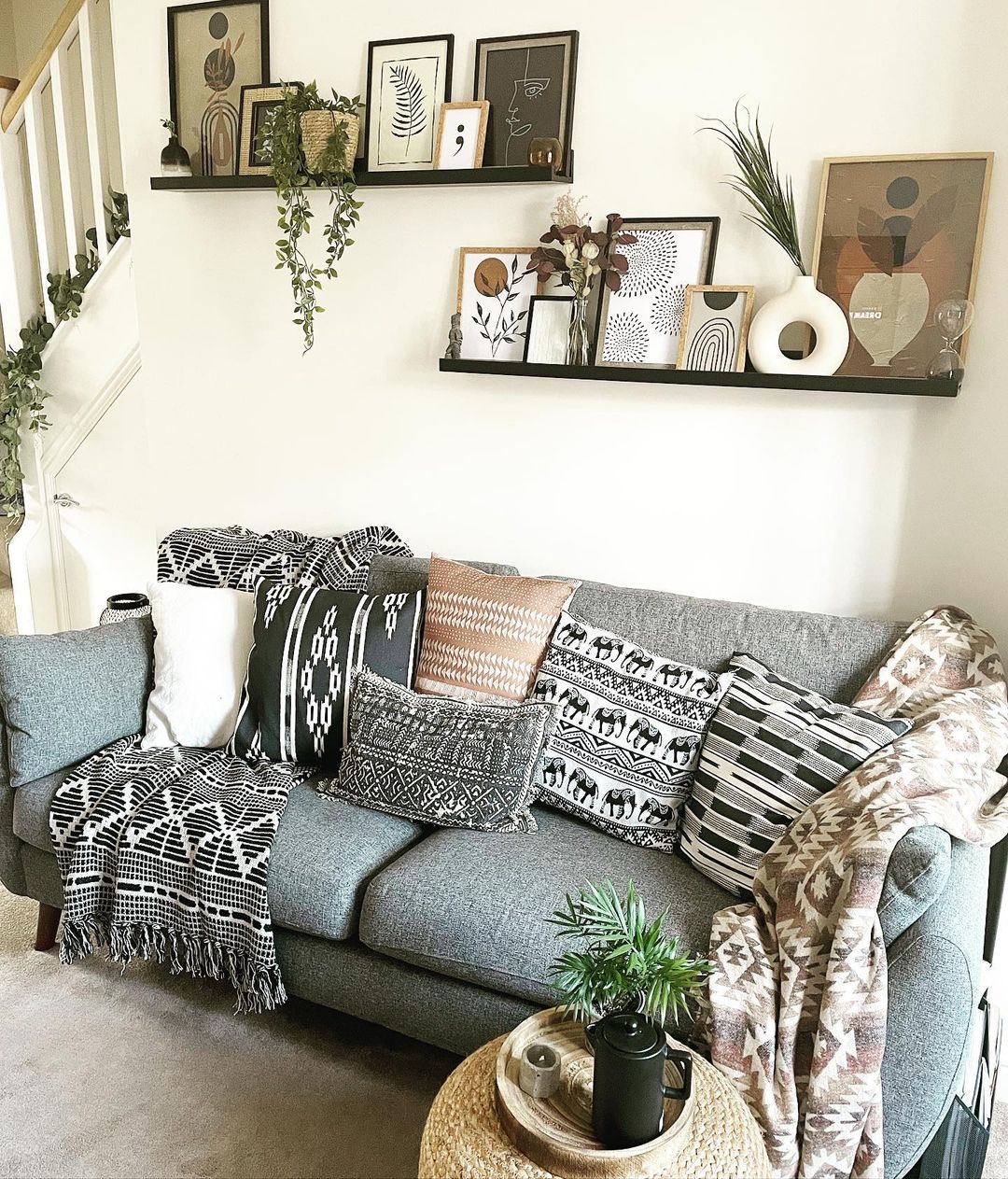 Boho-Chic Living Room with Artistic Picture Ledge Display