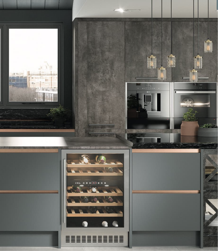 Gray Kitchen With Brass Hardware