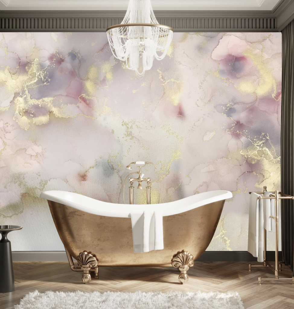 Brass Tub with a Pearl Chandelier
