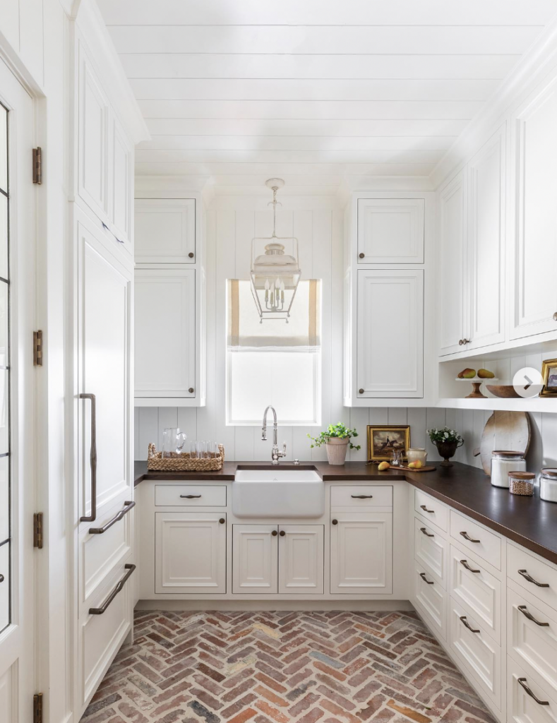Brick Floor in an L-Shaped Kitchen