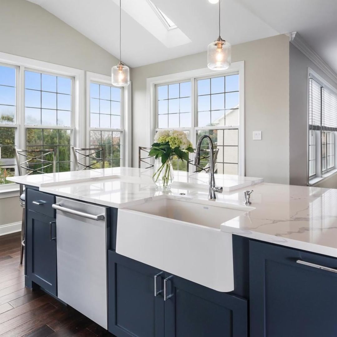 Bright and Airy with a Pop of Navy Shaker Cabinets