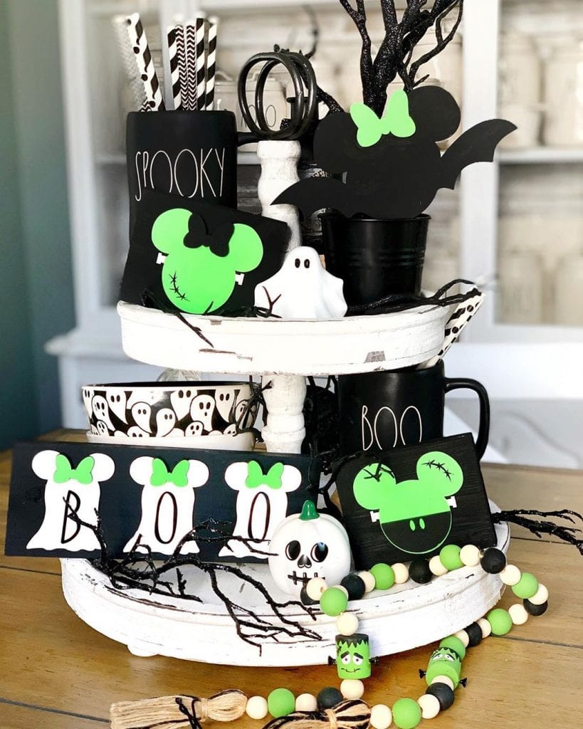 Bright Creepy Neon Green and Black Mickey Mouse Centerpiece from baileysbranches