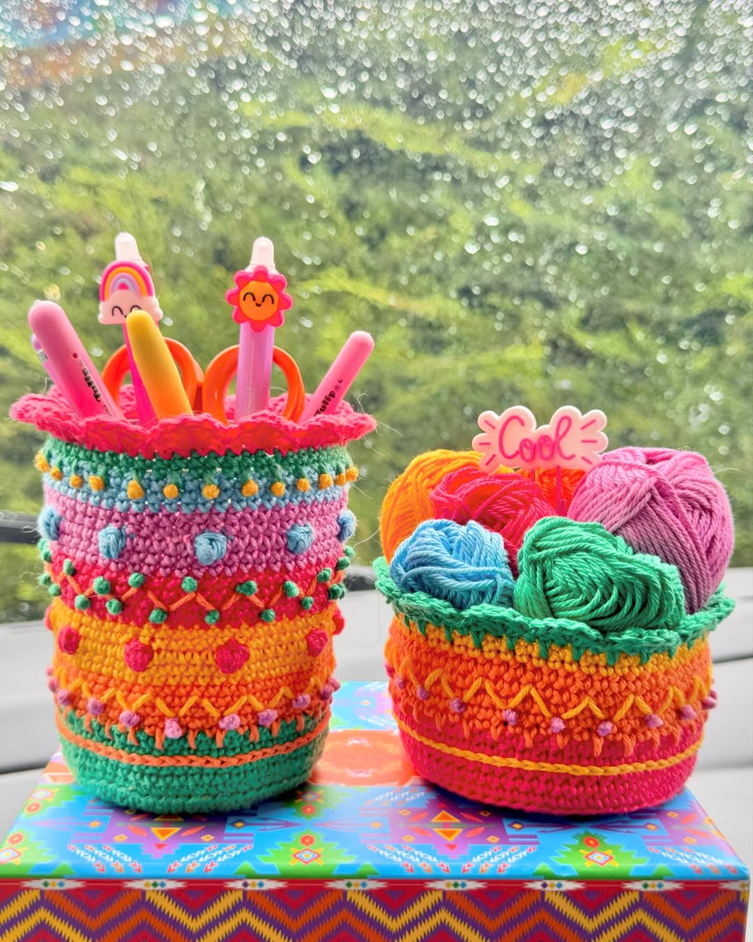 Bright Textured Crochet Basket