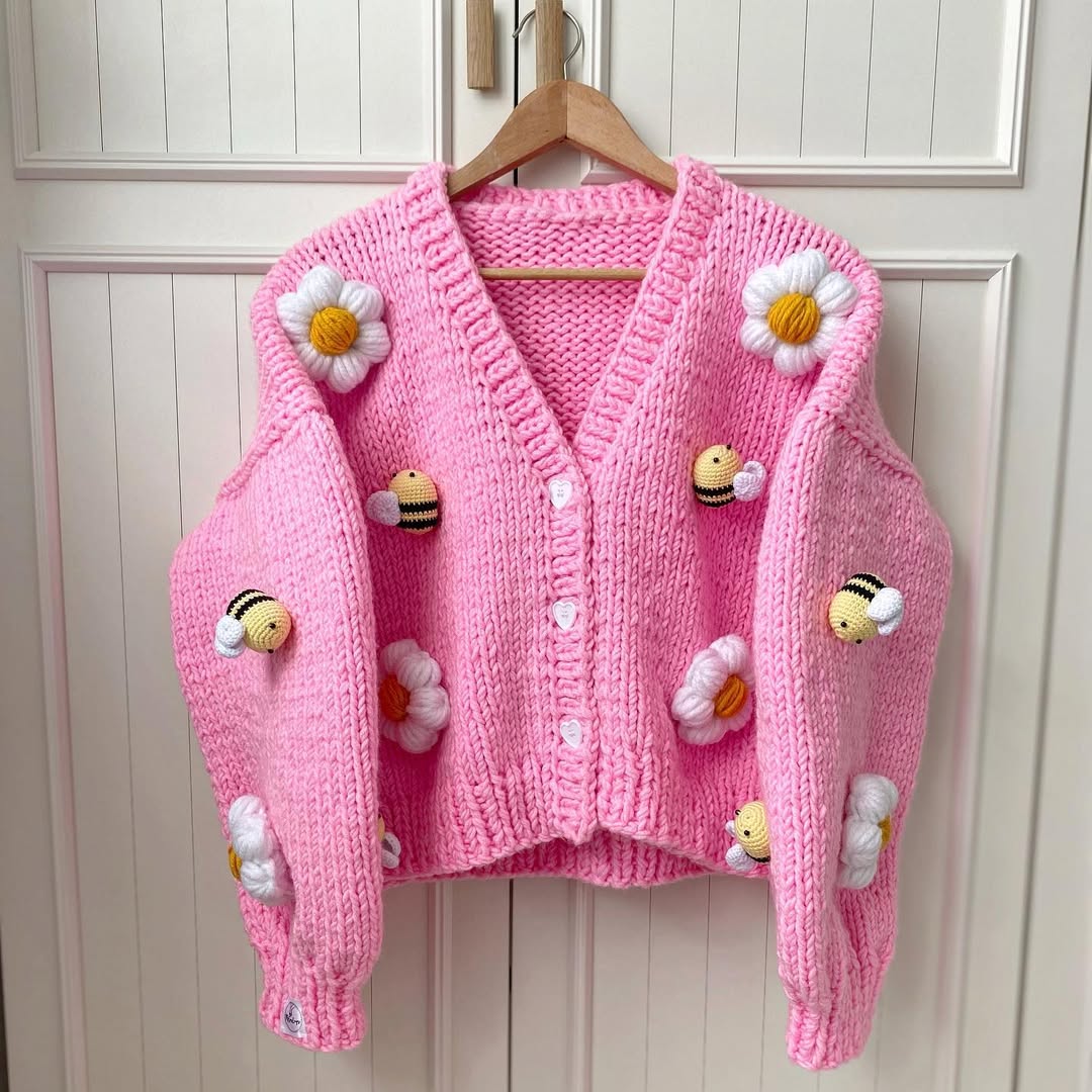 Bubblegum Pink Bee and Daisy Cardigan